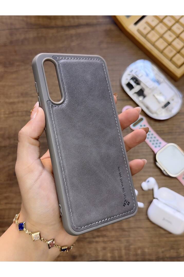 Samsung Galaxy A70 Uyumlu Premium Deri Dokulu Darbelere Karşı Dayanıklı Nazal Silikon Kılıf - 13