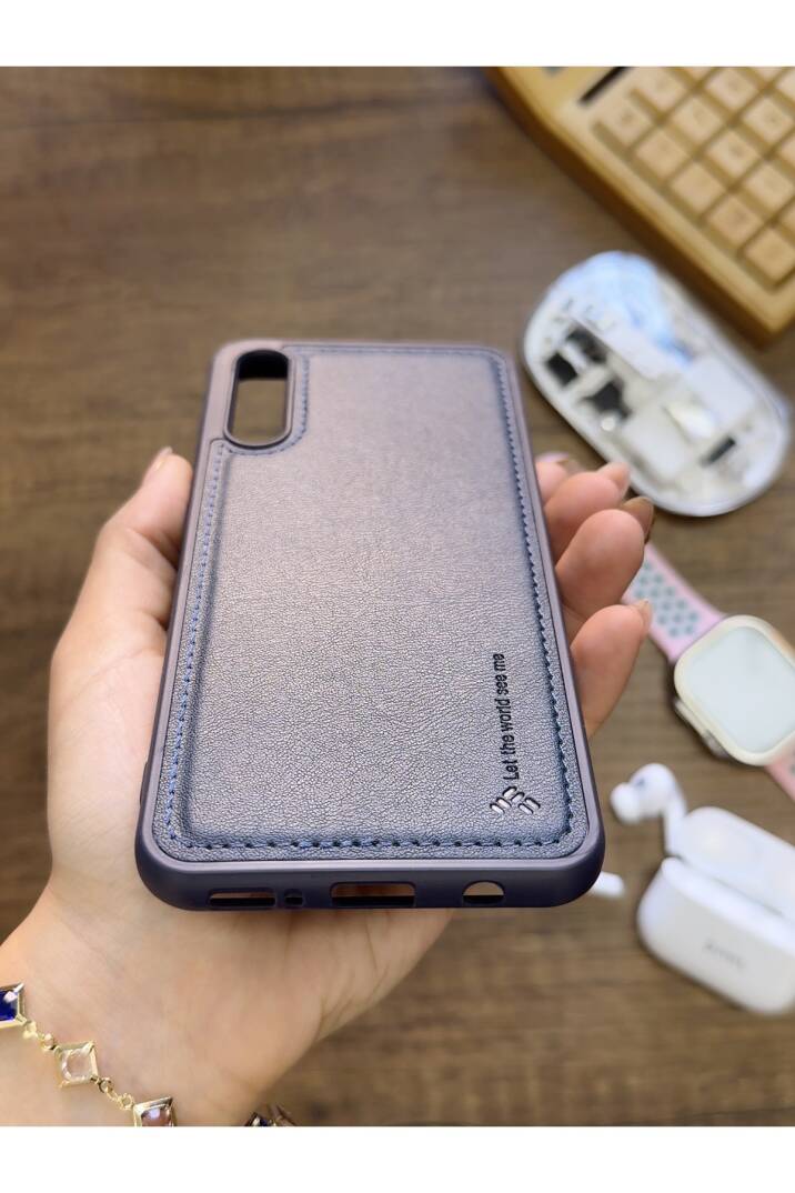 Samsung Galaxy A70 Uyumlu Premium Deri Dokulu Darbelere Karşı Dayanıklı Nazal Silikon Kılıf - 19