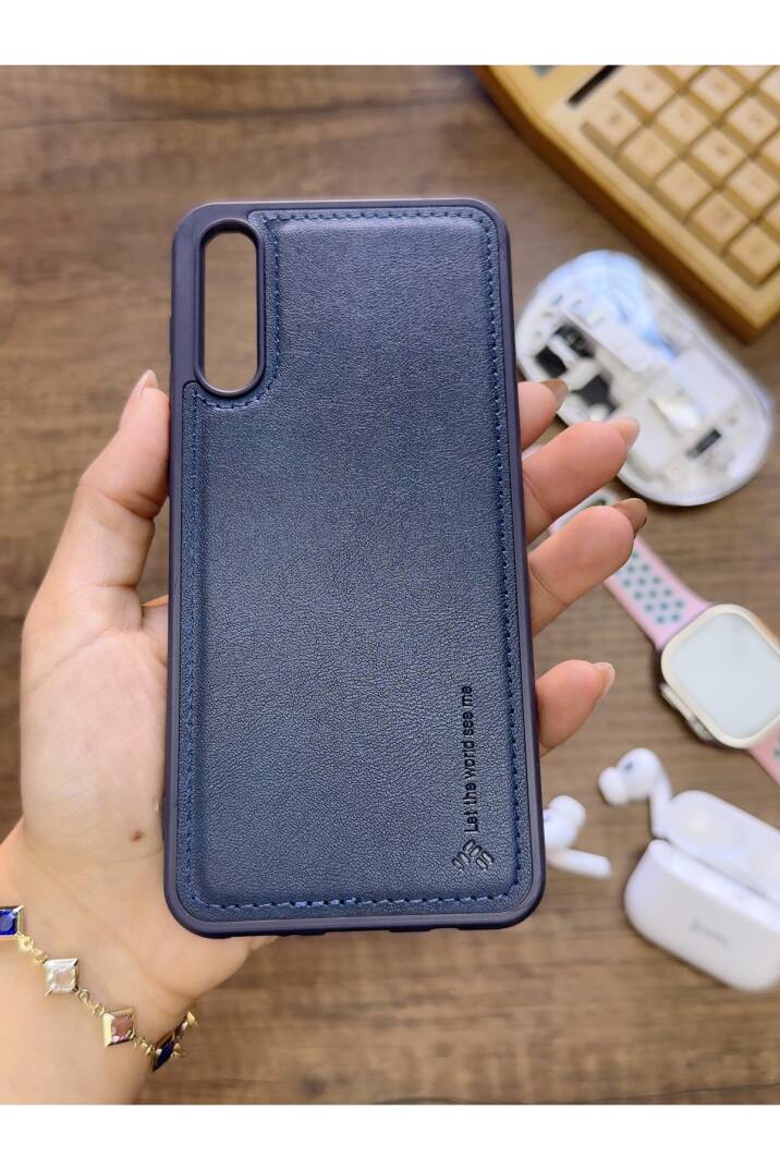 Samsung Galaxy A70 Uyumlu Premium Deri Dokulu Darbelere Karşı Dayanıklı Nazal Silikon Kılıf - 20