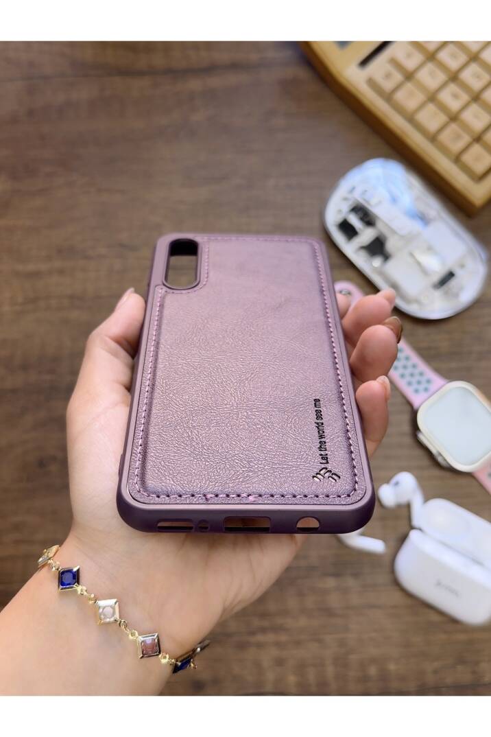 Samsung Galaxy A70 Uyumlu Premium Deri Dokulu Darbelere Karşı Dayanıklı Nazal Silikon Kılıf - 23