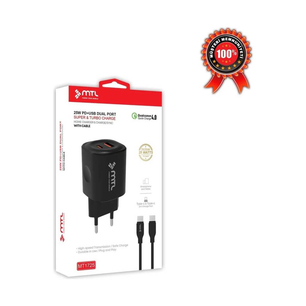 Samsung Galaxy Z Flip6 Uyumlu Pd Type-C To Type-C ve USB Çift Giriş 25W Şarj Seti MT-A1725 - 1
