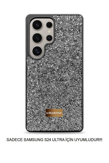 Samsung S24 Ultra Uyumlu Kadife İç Yüzey Tasarımlı Taşlı Işıltılı Parlak Pırlanta Kılıf Dia Plus - 12