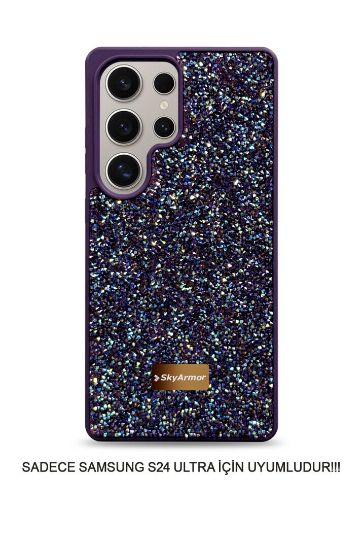 Samsung S24 Ultra Uyumlu Kadife İç Yüzey Tasarımlı Taşlı Işıltılı Parlak Pırlanta Kılıf Dia Plus - 24