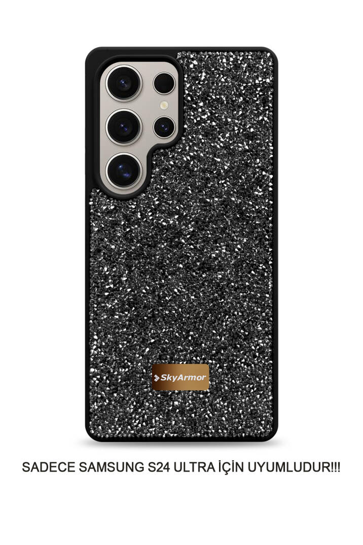 Samsung S24 Ultra Uyumlu Kadife İç Yüzey Tasarımlı Taşlı Işıltılı Parlak Pırlanta Kılıf Dia Plus - 36