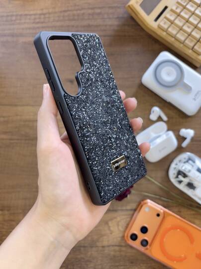 Samsung S24 Ultra Uyumlu Kadife İç Yüzey Tasarımlı Taşlı Işıltılı Parlak Pırlanta Kılıf Dia Plus - 41