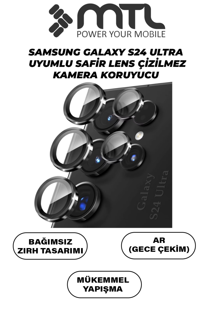 Samsung S24 Ultra Uyumlu Safir Lens Çizilmez Dayanıklı Kamera Koruyucu - 1