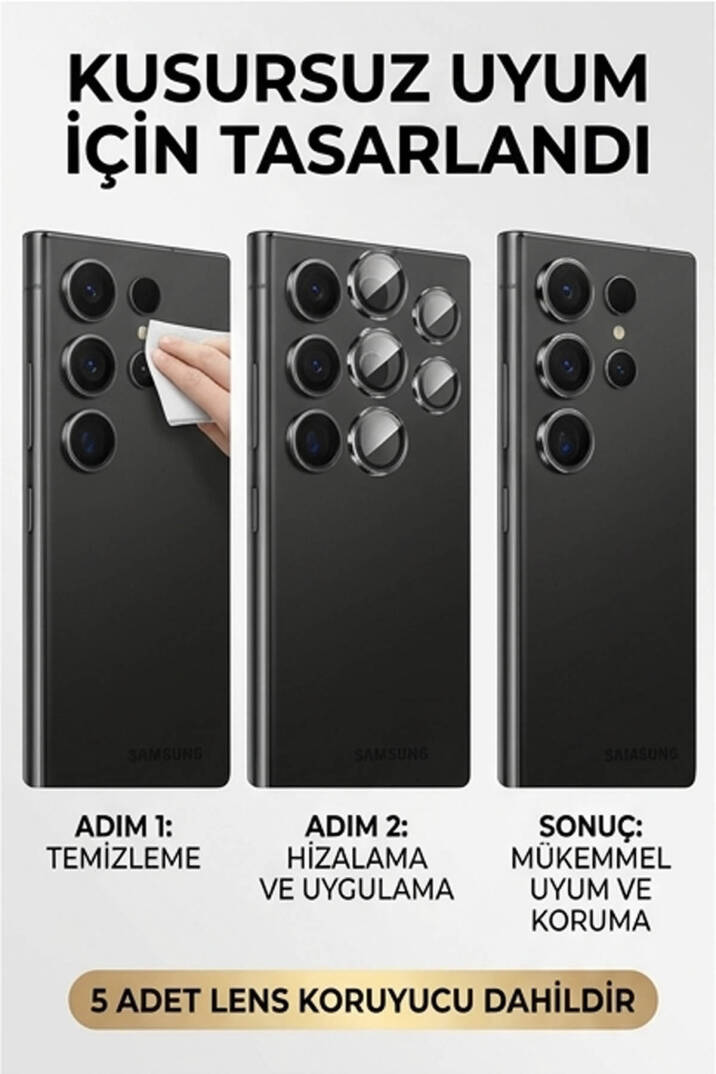 Samsung S24 Ultra Uyumlu Safir Lens Çizilmez Dayanıklı Kamera Koruyucu - 4