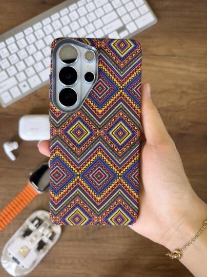 Samsung S25 Ultra Kılıf Etnik Desenli Örgü Görünümlü Magsafe Uyumlu Premium Kapak Kılıf SOO-900 - 8