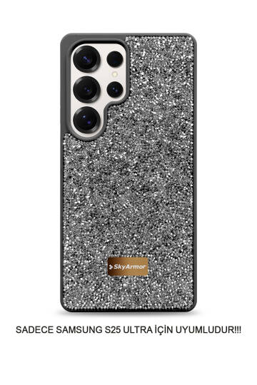 Samsung S25 Ultra Uyumlu Kadife İç Yüzey Tasarımlı Taşlı Işıltılı Parlak Pırlanta Kılıf Dia Plus - 12