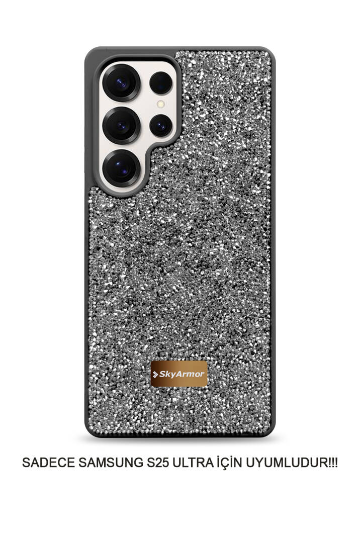 Samsung S25 Ultra Uyumlu Kadife İç Yüzey Tasarımlı Taşlı Işıltılı Parlak Pırlanta Kılıf Dia Plus - 12
