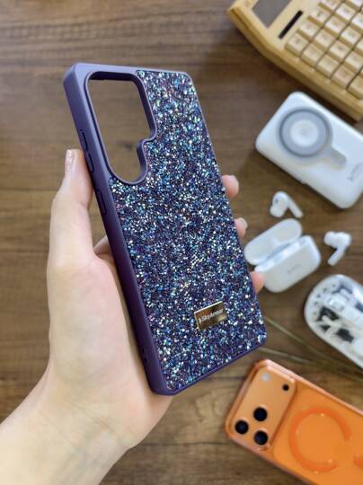 Samsung S25 Ultra Uyumlu Kadife İç Yüzey Tasarımlı Taşlı Işıltılı Parlak Pırlanta Kılıf Dia Plus - 29
