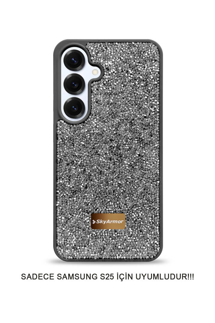 Samsung S25 Uyumlu Kadife İç Yüzey Tasarımlı Taşlı Işıltılı Parlak Pırlanta Kılıf Dia Plus - 13