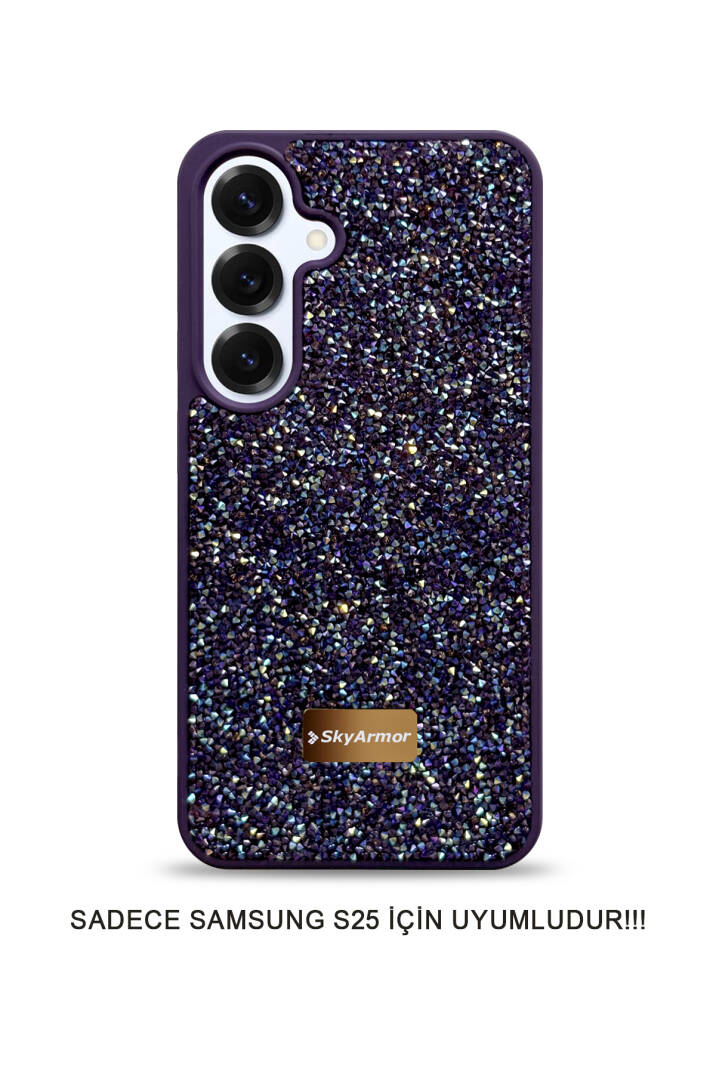 Samsung S25 Uyumlu Kadife İç Yüzey Tasarımlı Taşlı Işıltılı Parlak Pırlanta Kılıf Dia Plus - 25