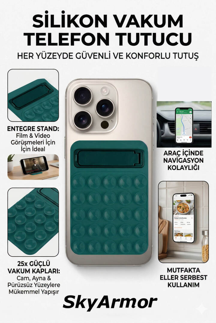 Standlı Silikon Telefon Tutucu – Aynaya ve Cama Yapışan Vantuzlu Selfie Standı Sky165 - 13
