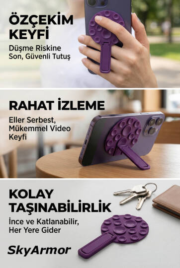 Standlı Silikon Vantuzlu Telefon Sabitleyici ve Masa Üstü Tutucu Sky161 - 6
