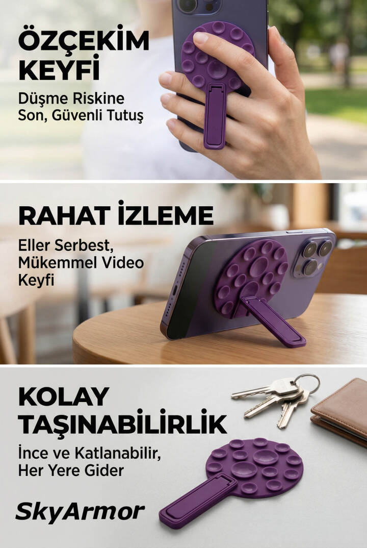 Standlı Silikon Vantuzlu Telefon Sabitleyici ve Masa Üstü Tutucu Sky161 - 6