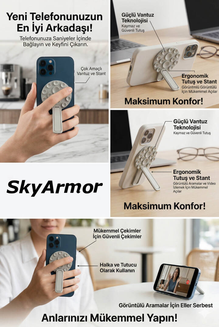 Standlı Silikon Vantuzlu Telefon Sabitleyici ve Masa Üstü Tutucu Sky161 - 8
