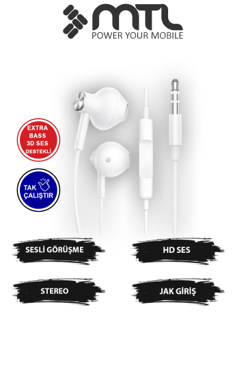 Tak Çalıştır Stero 3.5mm Jack Kulaklık Mikrofonlu - Extra Bass