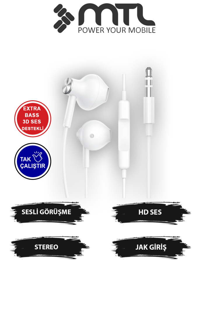 Tak Çalıştır Stero 3.5mm Jack Kulaklık Mikrofonlu - Extra Bass - 1