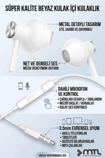 Tak Çalıştır Stero 3.5mm Jack Kulaklık Mikrofonlu - Extra Bass - 3