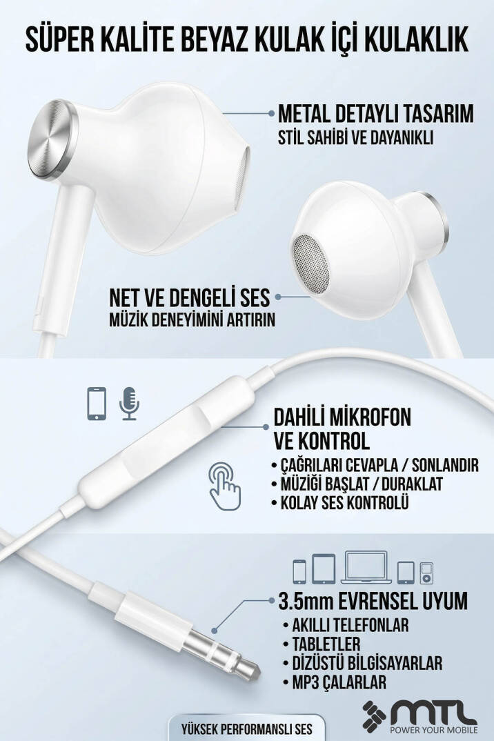 Tak Çalıştır Stero 3.5mm Jack Kulaklık Mikrofonlu - Extra Bass - 3