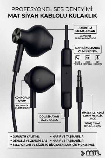 Tak Çalıştır Stero 3.5mm Jack Kulaklık Mikrofonlu - Extra Bass - 7