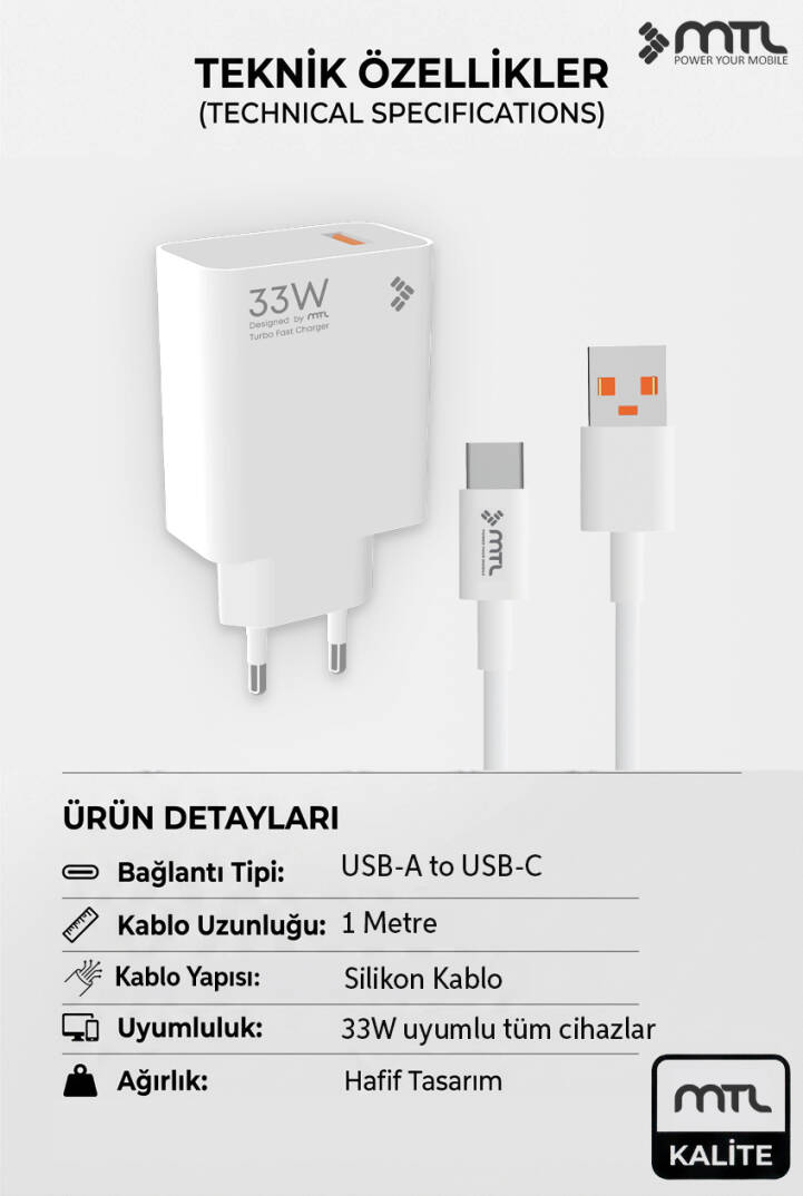 Tecno Camon 18 Premier Uyumlu 33W Turbo USB Şarj Seti Qc 4.0 MT-A1753 - 2