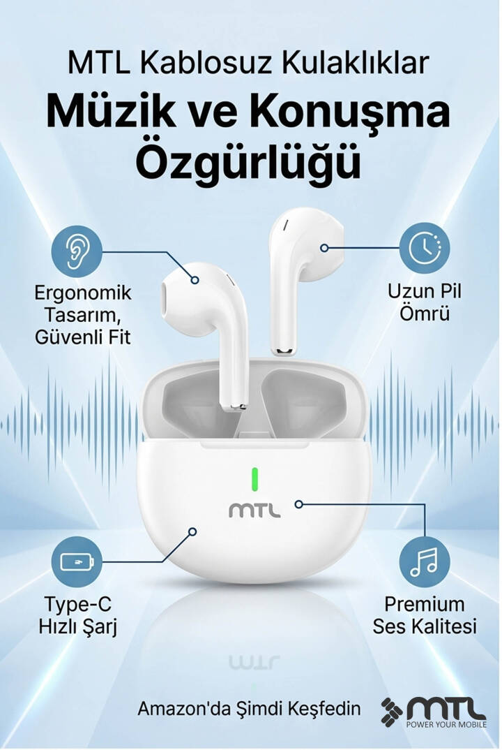 TWS Kablosuz Bluetooth Kulaklık Şık ve Hafif Tasarım Yüksek Ses Kalitesi Hassas Dokunmatik Kontrol - 6