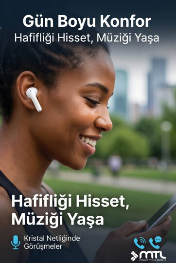 TWS Kablosuz Bluetooth Kulaklık Şık ve Hafif Tasarım Yüksek Ses Kalitesi Hassas Dokunmatik Kontrol - 7
