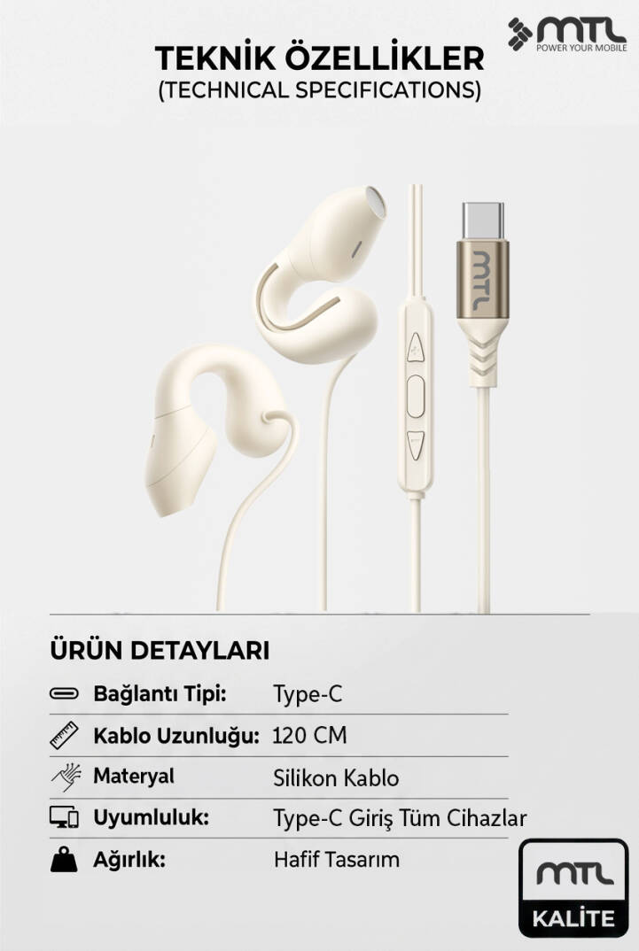 Type-C Açık Kulak(OpenEar)Stereo Kulaklık Kancalı Tak Çalıştır Oyuncu Spor Yüksek Ses Kalitesi MT299 - 2