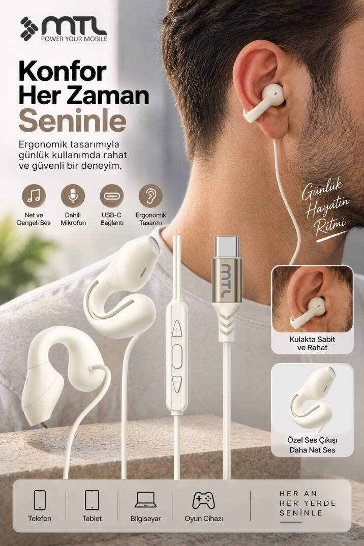 Type-C Açık Kulak(OpenEar)Stereo Kulaklık Kancalı Tak Çalıştır Oyuncu Spor Yüksek Ses Kalitesi MT299 - 7