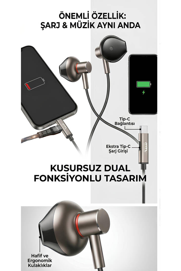 Type-C Mıknatıslı Stereo Kulaklık Şarj Girişli Tak Çalıştır Oyuncu - Yüksek Ses Kalitesi MT255 - 9