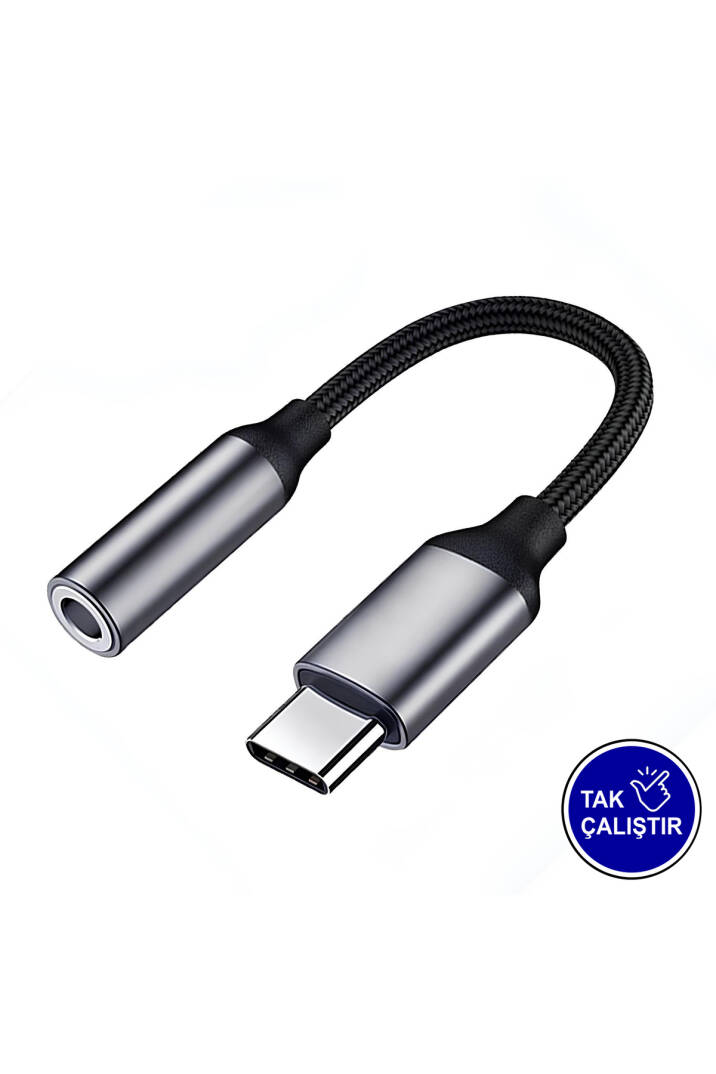Type-C to 3.5mm AUX Adaptör - DAC Çipli, Dayanıklı Örgü Kablo Ses Dönüştürücü - 2