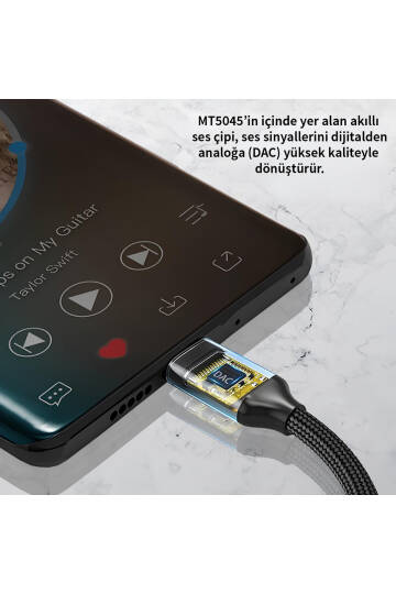 Type-C to 3.5mm AUX Adaptör - DAC Çipli, Dayanıklı Örgü Kablo Ses Dönüştürücü - 3