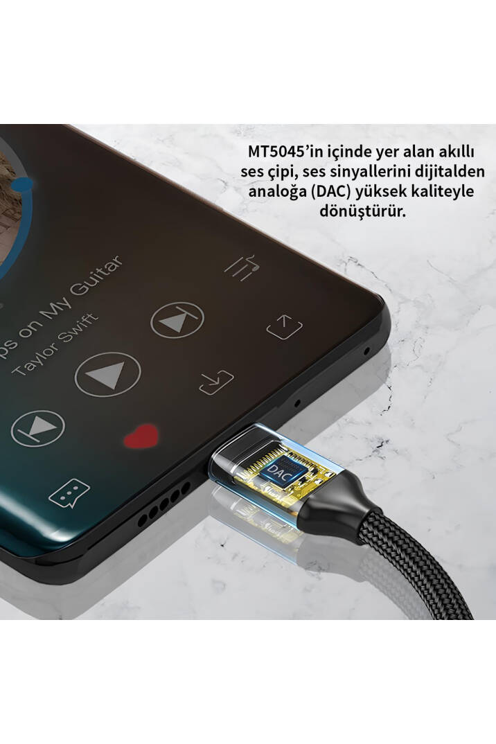 Type-C to 3.5mm AUX Adaptör - DAC Çipli, Dayanıklı Örgü Kablo Ses Dönüştürücü - 3