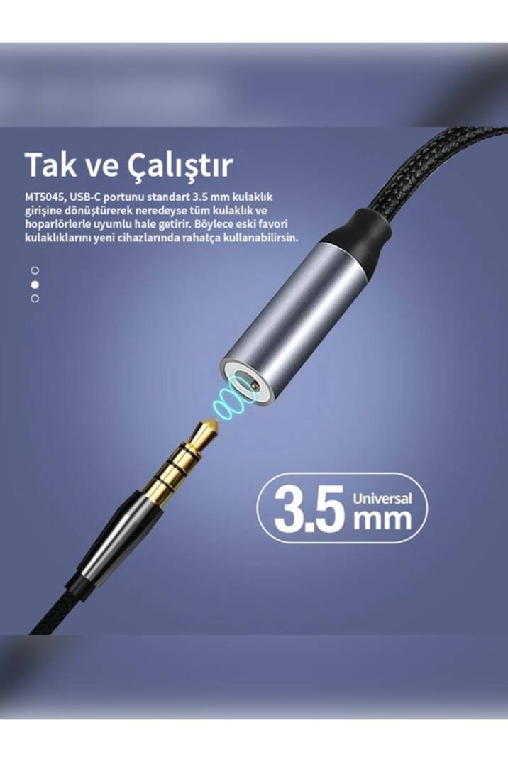 Type-C to 3.5mm AUX Adaptör - DAC Çipli, Dayanıklı Örgü Kablo Ses Dönüştürücü - 5