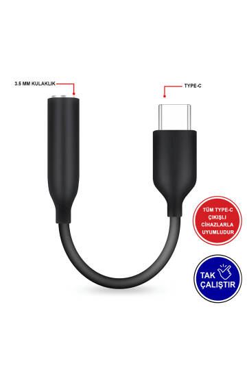 Type-C to 3.5mm AUX Kulaklık Adaptörü - Tak Çalıştır Ses Dönüştürücü - 2