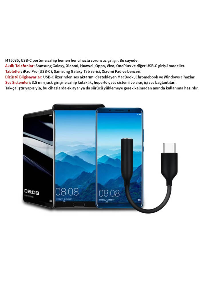 Type-C to 3.5mm AUX Kulaklık Adaptörü - Tak Çalıştır Ses Dönüştürücü - 4