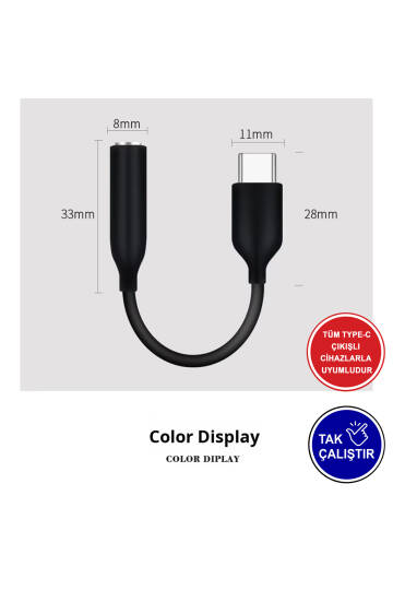 Type-C to 3.5mm AUX Kulaklık Adaptörü - Tak Çalıştır Ses Dönüştürücü - 5