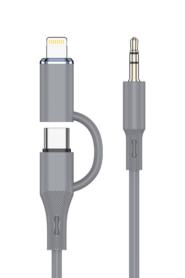 Type-C ve iPhone Lightning To 3.5mm Aux Dolanmaz Silikon Ses Kablosu 2 in 1 Stereo OTG MT2812 - 1