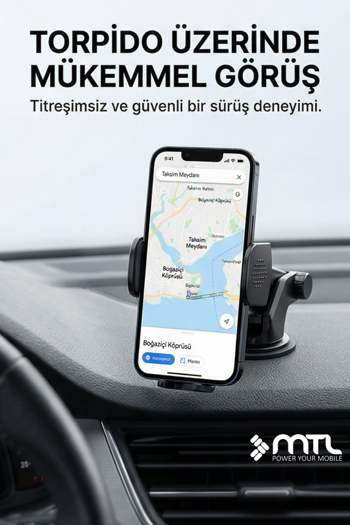 Uzatılabilir Kol Araç İçi Dayanıklı Güçlü Vantuzlu Telefon Tutucu Kilitli 360° Döner Başlık MT6068 - 4