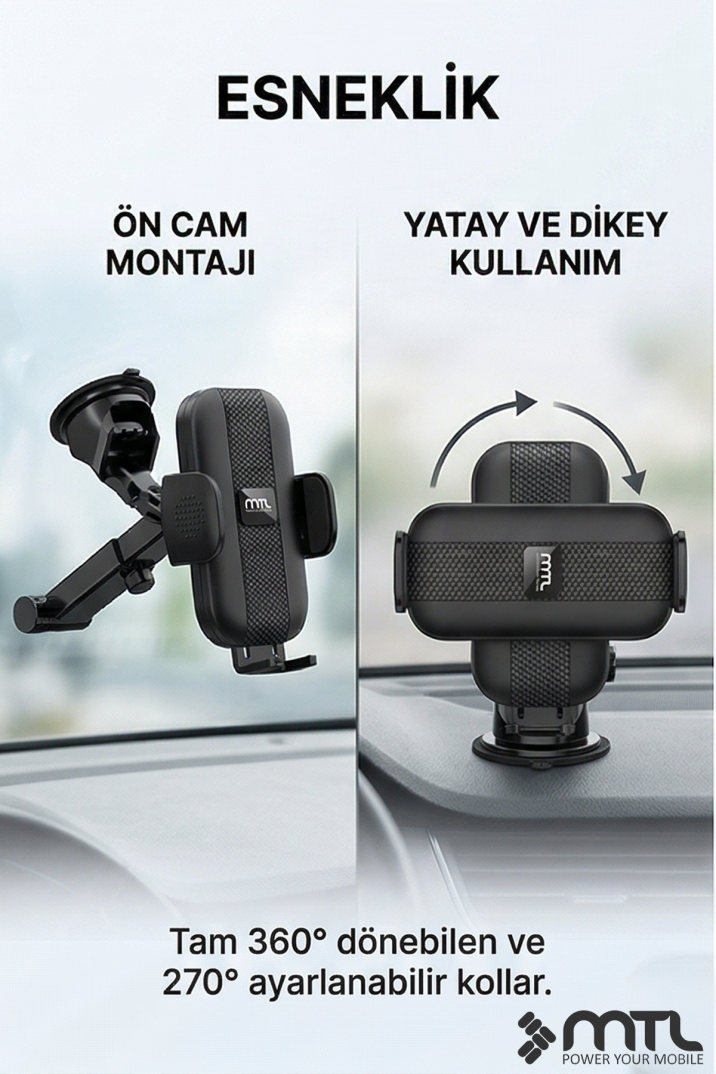 Uzatılabilir Kol Araç İçi Dayanıklı Güçlü Vantuzlu Telefon Tutucu Kilitli 360° Döner Başlık MT6068 - 6