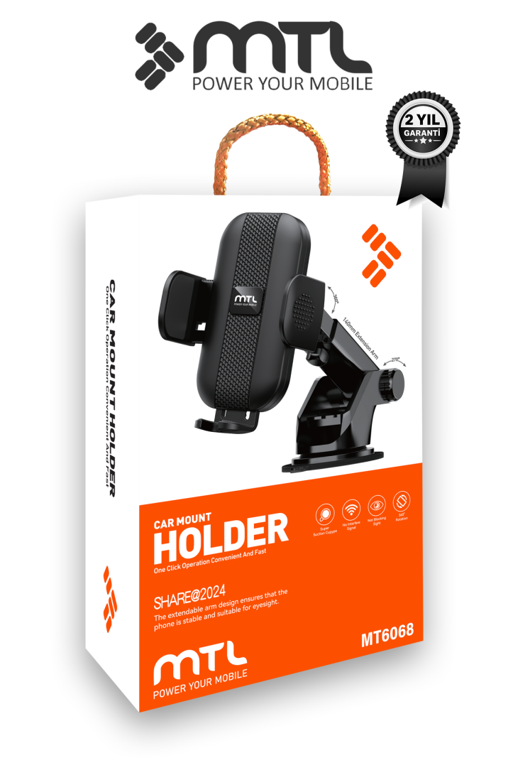 Uzatılabilir Kol Araç İçi Dayanıklı Güçlü Vantuzlu Telefon Tutucu Kilitli 360° Döner Başlık MT6068 - 8