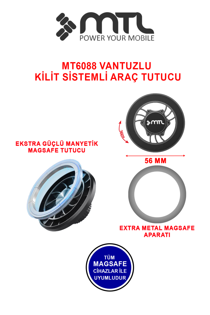 Vakumlu Araç İçi Telefon Tutucu Uzatılabilir ve Ayarlanabilir Kol Otomatik Kilit Sistemi MT6088 - 2