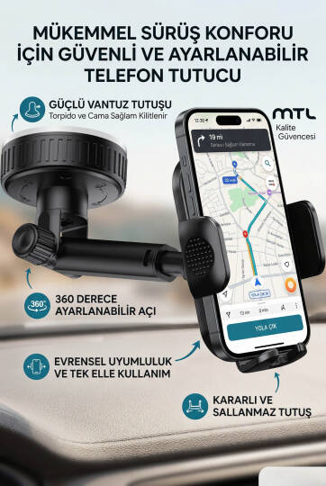 Vakumlu Araç İçi Telefon Tutucu Uzatılabilir ve Ayarlanabilir Kol Otomatik Kilit Sistemi MT6088 - 4