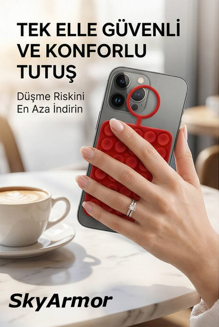 Vantuzlu Telefon Tutucu Silikon Yapışkanlı Sabitleyici, Selfie ve Video İçin Duvar Askısı Sky163 - 10