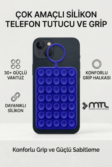 Vantuzlu Telefon Tutucu Silikon Yapışkanlı Sabitleyici, Selfie ve Video İçin Duvar Askısı Sky163 - 12