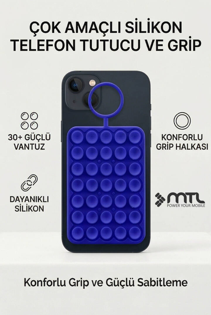 Vantuzlu Telefon Tutucu Silikon Yapışkanlı Sabitleyici, Selfie ve Video İçin Duvar Askısı Sky163 - 12