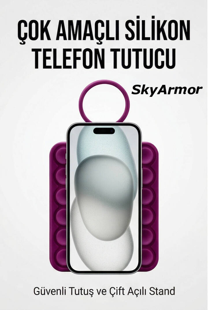 Vantuzlu Telefon Tutucu Silikon Yapışkanlı Sabitleyici, Selfie ve Video İçin Duvar Askısı Sky163 - 14