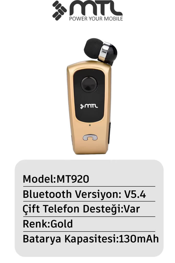 Yaka Klipsli Mono Makaralı Bluetooth Kulaklık Çift Telefon Destekli Mt920 - 2